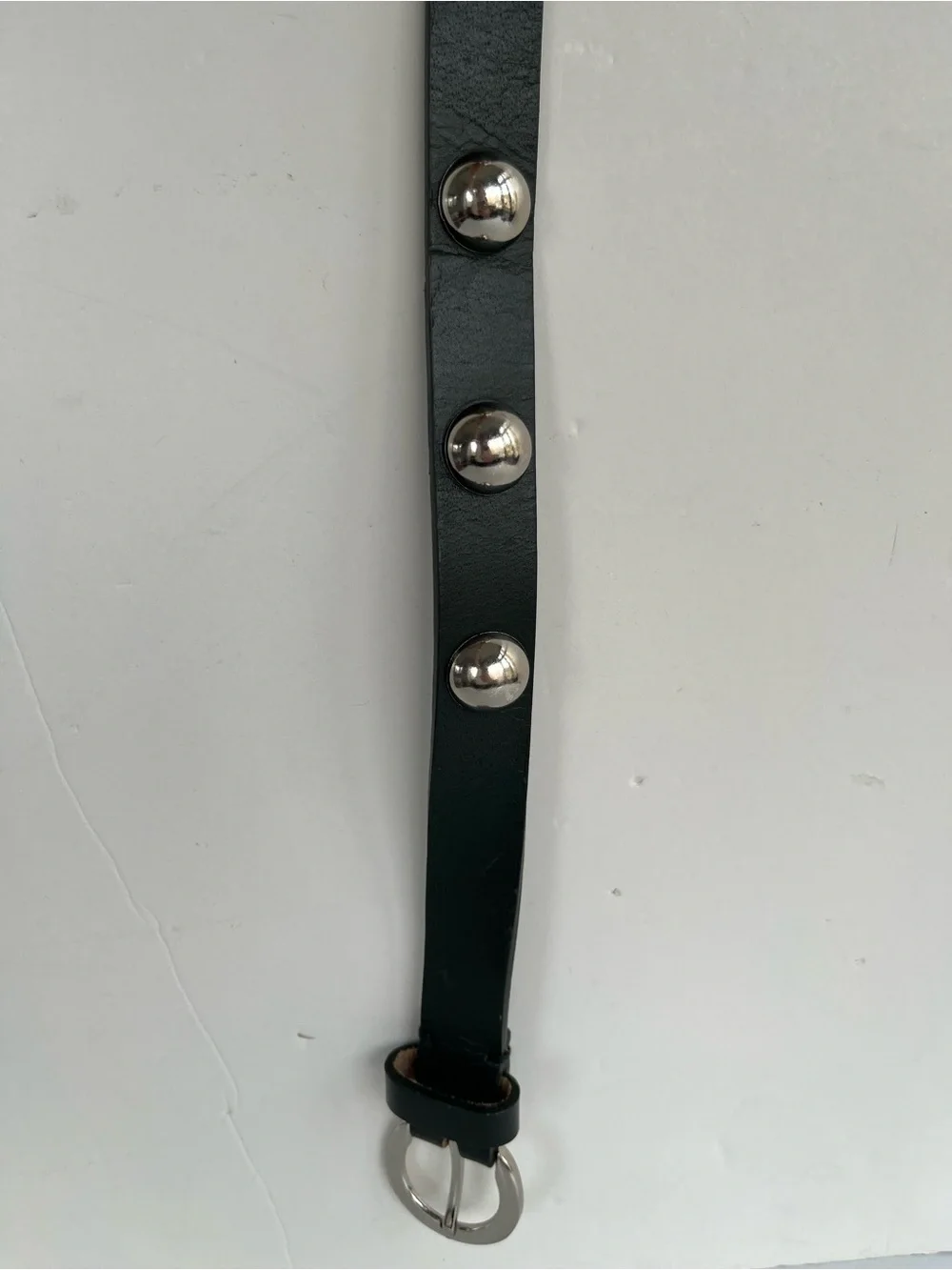 Y2K Boho inspired Dark Green Studded Leather Belt with Silver Buckle Size 36”W